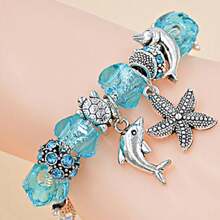 1條經典海洋系列海星海豚烏龜串珠手鍊,藍色水晶魅力手鍊,休閒珠寶diy - 藍色 - 查看 5