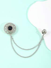 1入組男士流蘇裝飾盾形和鏈條設計西裝別針,韓國風格圓形胸針 - 銀色 - 查看 2