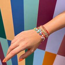 Fashionable Nose Chain 18k Gold Plated Style Evil Eye Beaded Bracelet Set - Apricot - View 1