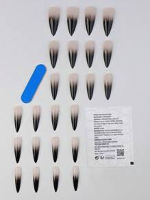 24入組淺色漸層設計長型可佩戴式假指甲，美甲套裝壓克力指甲設計 - 彩色 - 查看 2