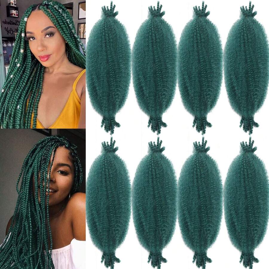 Set de 8 extensiones de cabello de ganchillo rizado afro y saltarín con efecto esponjoso para la primavera - Verde militar - Ver 1
