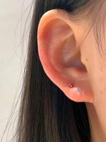 2pcs Couples' Luxury & Small & Exquisite & Simple & High-Grade & Fashionable 925 Silver Rainbow Diamond Anti-Snoring Ear Studs With Stoppers - Royal Blue - View 6