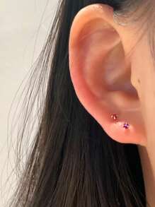 2pcs Couples' Luxury & Small & Exquisite & Simple & High-Grade & Fashionable 925 Silver Rainbow Diamond Anti-Snoring Ear Studs With Stoppers - Royal Blue - View 5