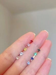 2pcs Couples' Luxury & Small & Exquisite & Simple & High-Grade & Fashionable 925 Silver Rainbow Diamond Anti-Snoring Ear Studs With Stoppers - Royal Blue - View 3