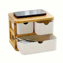 桌上化妝品收納盒,口紅/面膜/眉刷/眼影收納盒,竹纖維材質,裝飾性桌面物品,文具/筆收納盒,家庭/學校/辦公室用品,家居裝飾 - 杏色 - 查看 6