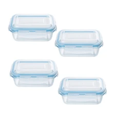 Kit 4 Potes Herméticos Retangular Vidro Com Tampa E Trava 370 ML Marmita Fitness