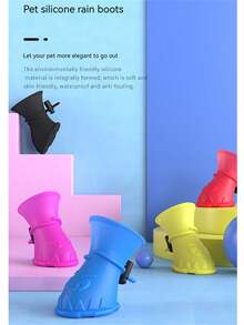 4pcs/Set Red Soft Silicone Pet Rain Boots, Anti-Slip & Wear-Resistant Dog Water Shoes, Suitable For Teddy, Pomeranian, And Poodle, Prevent Your Pet From Getting Wet During Outdoor Activities - Red - View 6