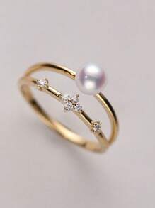 1pc S925 Solid Sterling Silver Plated Dual Layered Faux Pearl Decorated Elegant Finger Ring Hand Jewelry For Women Wedding Engagement Bridal Jewelry - Yellow Gold - View 1