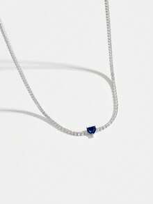 1pc Deluxe High-End 925 Sterling Silver Heart & Zirconia Pendant Necklace For Women, Valentine's Day Gift - Green - View 4