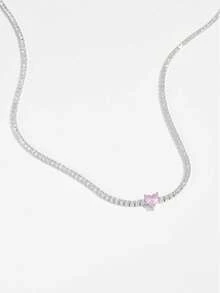 1pc Deluxe High-End 925 Sterling Silver Heart & Zirconia Pendant Necklace For Women, Valentine's Day Gift - Green - View 8