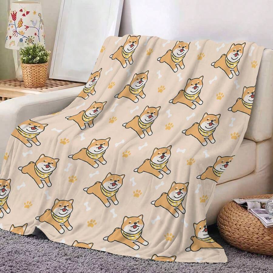 1pc Animal Pet Dog Cartoon Printed Flannel Fleece Blanket, Nap Shawl, Sofa Cover Blanket - Multicolor - View 1