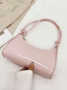 Solid Color Minimalist & Luxe Hobo Shoulder Bag - Pink - View 5