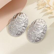 1pair Alloy Ellipse Hammered Texture Vintage Gold-Tone Women's Earrings - Yellow Gold - View 6