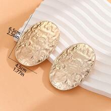 1pair Alloy Ellipse Hammered Texture Vintage Gold-Tone Women's Earrings - Yellow Gold - View 2