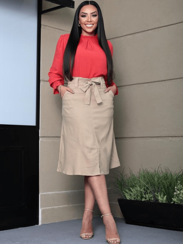 Saia mídi Com Bolso e Fenda Frontal - Vilma Valentti