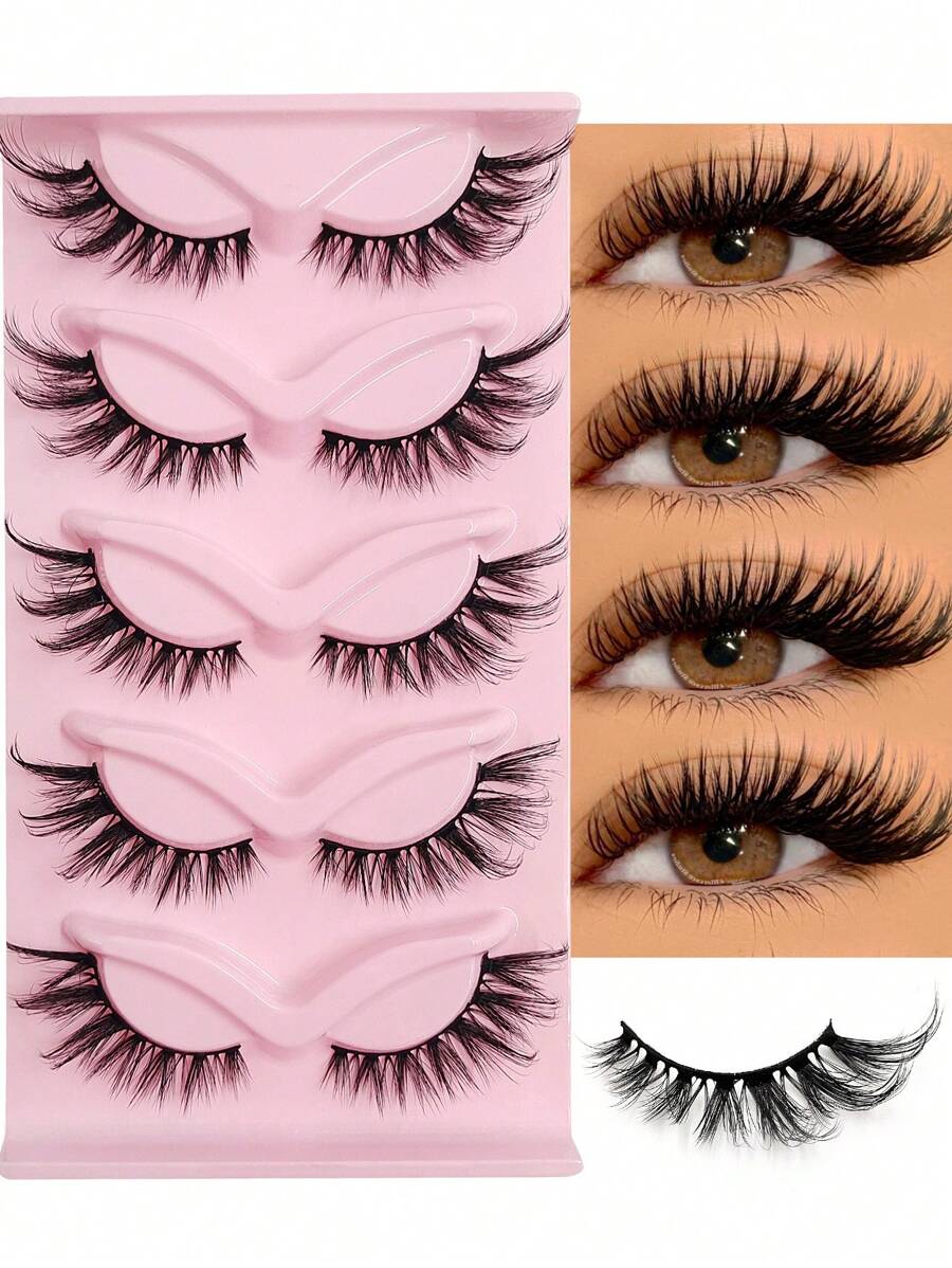 Asiteo 5 Pairs Cat Eye Lashes 3D Faux Mink Eyelashes Winged End Eye Elongated Eyelashes Manga Fake Lashes Soft Natural Long Full Strip Lashes - 眼尾拉長款 - 查看 1