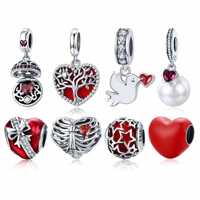 bamoer 1 PC 925 Sterling Silver Red Heart Charms Beating Heart Beads For Women Girl Bracelet Necklace DIY Accessories Wedding Bridal Jewelry