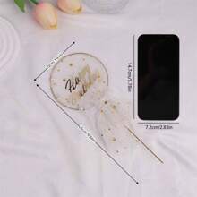 1 件蛋糕装饰蝴蝶结设计，带羽毛和网，烘焙食品插入物 - 金色 - 查看 2