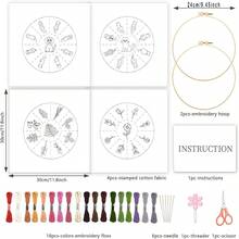 4pcs/Set Animal Embroidery Kit Suitable For Beginners' Diy Includes Printed Embroidery Cloth, Hoop, Thread, Needle And Instructions - Multicolor - View 2