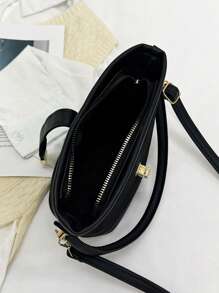 单肩女包，时尚高档质感大容量斜挎水桶包，纯色 - 黑色 - 查看 5