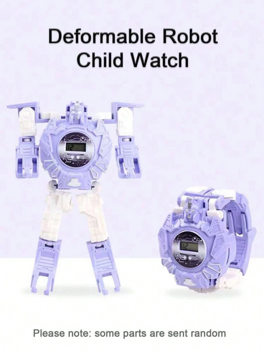 1 Pieza Reloj Juguete Robot Transformable En Morado, Regalo Creativo De Reloj Electrónico Para Niños Y Niñas