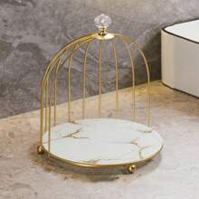 1入組鳥籠形狀鐵製收納架,適用於浴室化妝品組織整理、桌面口紅架、護膚品和盥洗用品收納架 - 鳥籠單層-白金款 - 查看 1