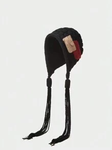 1pc Unisex Winter Knitted Ear Protection Hat, Japanese Style Red Braided Tassel Beanie, Suitable For Outdoor Activities And Leisure In Spring And Autumn - Beige - View 2