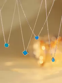 1pc 925 Silver Minimalist Geometric Shape (Square/Round/Heart/Teardrop) Australian Opal Pendant Necklace