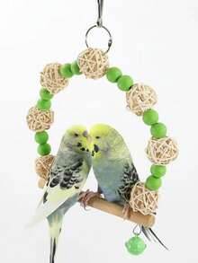 1pc Colorful Hanging Ring, Ladder And Swings With Natural Wood, Tiger Skin, Phoenix And Peony Patterns, Suitable For Parrots And Other Birds, Chewing, Climbing And Playing - Multicolor - View 9