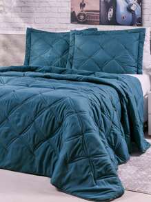 Colcha Roupa De Cama King Size Cobre Leito Bordado Unique 3 Peças Cama Posta Cobreleito Bordada - Azul - Visão 2
