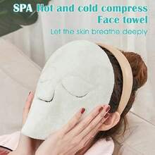 1pc Coral Fleece Face Hot Compress Towel, Reusable Spa Facial Towel With Ties, Suitable For Beauty Salon Steam Facial Treatment - White - View 1