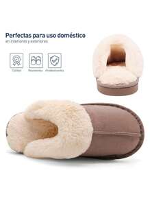 Pantunflas acolchonadas, pantumflas, sandalias, chanclas con peluche, zapatos de descanso antideslizantes para interior, Bluelander. - Caqui - Ver 4