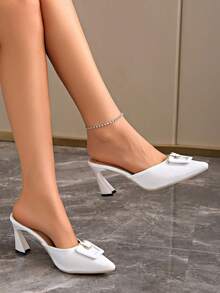 Women's Pointed Toe Stiletto Heels, Solid Color Hollow Out Wine Cup Stiletto Heels, Versatile Dress Square Buckle High Heels - White - View 3