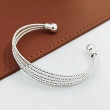 1只新款復古風格天然石頭和珠子磁性圓盤開口手鏈,時尚優雅適合女性日常穿戴 - 銀色 - 查看 1