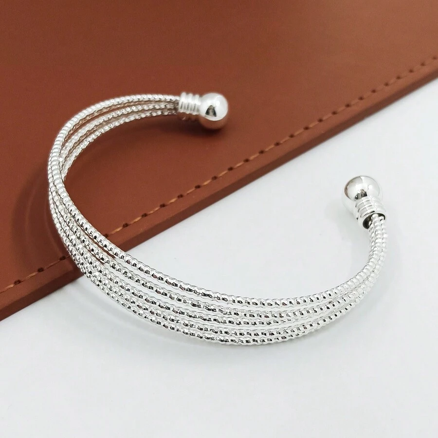 1只新款復古風格天然石頭和珠子磁性圓盤開口手鏈,時尚優雅適合女性日常穿戴 - 銀色 - 查看 1