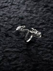 1 件创意复古 3D 龙形装饰戒指，适合男士、女士、节日聚会、约会、节日礼物和日常佩戴 - 復古銀色 - 查看 6