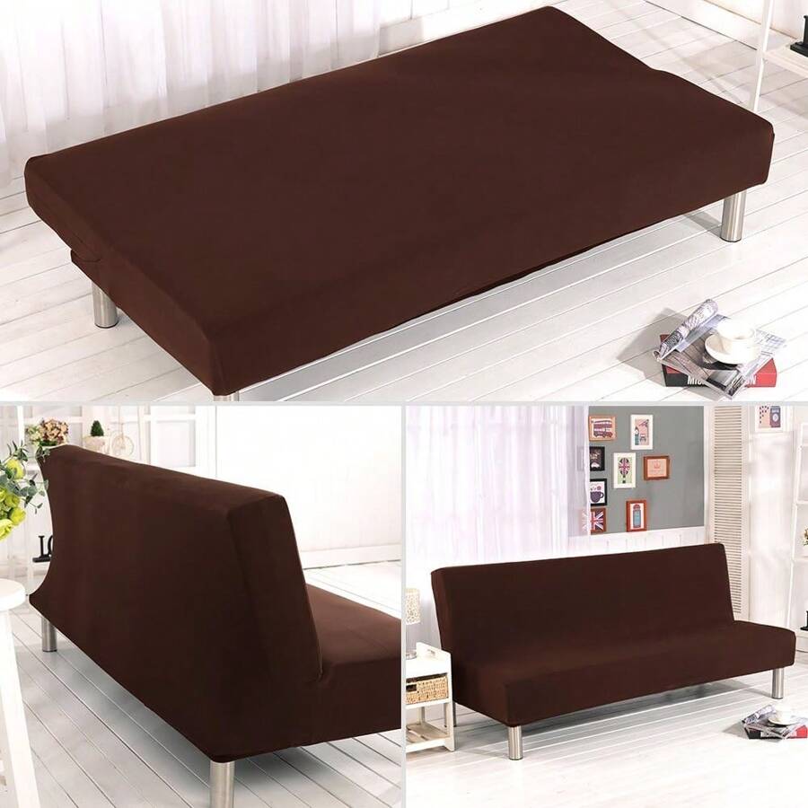 Armless Sofa Cover 3 Seater Stretch Couch Cover Elastic Protective Slipcover For Sofa Bed, Anti-Slip - Brown - View 1