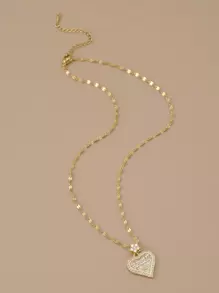 1pc Cubic Zirconia Decor Heart Shaped Stainless Steel Necklace, Women's Exquisite Accessory Valentines,Mom,Mother,Mother's Day,Gift - Yellow Gold - View 2