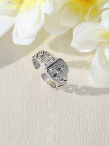 1 Pc Gorgeous And Exquisite Rhinestone 26 Letter Ring Adjustable Women's Daily Life - Silver - View 3