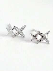 1對簡單可愛的925銀四角星和流星形耳針,適合日常配戴,女性時尚配飾 - YW1456 - 查看 5