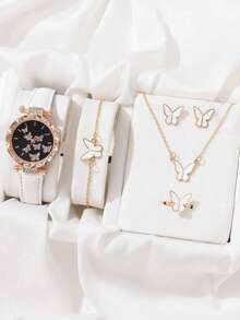 Set de reloj de mariposa fresco poco común para dama con estilo INS y accesorios de llegada nueva 2023 - Blanco - Ver 2