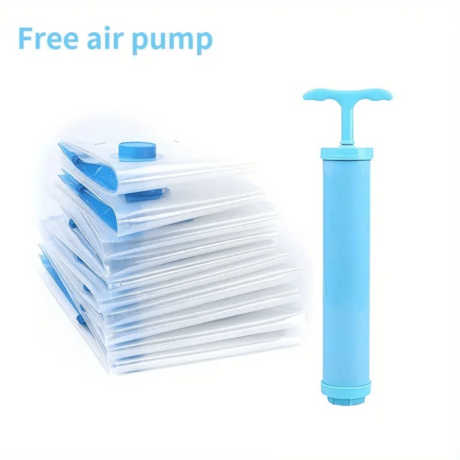 5pcs 60*80cm Vacuum Storage Bags With 1pc Hand Pump, Space Saver Sealer Bags With Travel Hand Pump, Airtight Compression Bags For Clothes, Pillows, Comforters, Blankets, Bedding - Clear - View 1