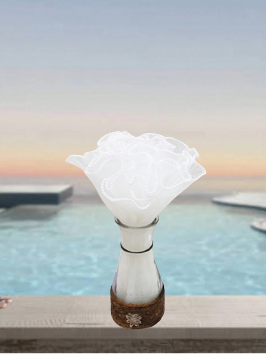 1pc White Wave Style Gift Wrapping Organza With Pearl Wrinkled Mesh, Used For Diy Flower Arrangement, Valentine'S Day Wedding Birthday Party Gift Wrapping Decoration - White - View 1