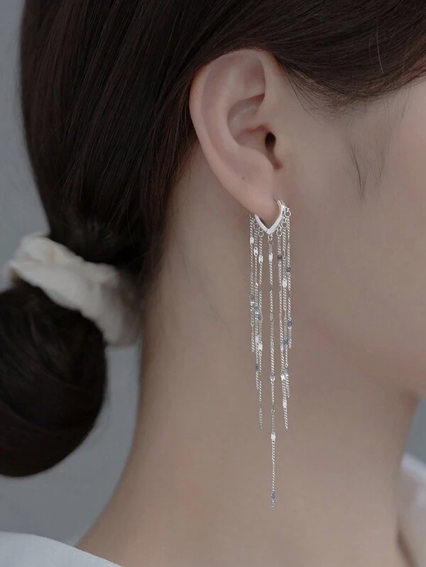 MODIAN Pendientes largos de borlas brillantes de moda con plata 925 esterlina para mujer, joyería fina, regalo de boda, joyería de compromiso nupcial, vacaciones