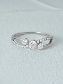 1 Miếng 925 sterling bạc Khối Zirconia  Đơn giản Nhẫn cưới Đến Love Mạ vàng 18K vô cực Nhẫn Hứa Tốt Đồ trang sức Đối với phụ nữ Buổi tiệc Hôn ước Ngày lễ tình nhân - Bạc - Xem 3