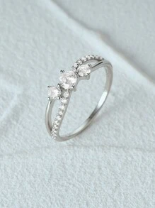 1 Miếng 925 sterling bạc Khối Zirconia  Đơn giản Nhẫn cưới Đến Love Mạ vàng 18K vô cực Nhẫn Hứa Tốt Đồ trang sức Đối với phụ nữ Buổi tiệc Hôn ước Ngày lễ tình nhân - Bạc - Xem 5