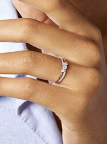 1 Miếng 925 sterling bạc Khối Zirconia  Đơn giản Nhẫn cưới Đến Love Mạ vàng 18K vô cực Nhẫn Hứa Tốt Đồ trang sức Đối với phụ nữ Buổi tiệc Hôn ước Ngày lễ tình nhân - Bạc - Xem 2