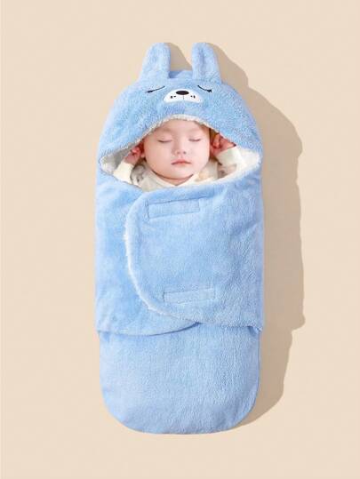 1 pieza Manta de arrullo de bebé recién nacido de doble capa con estampado de dibujos animados, manta de peluche para el Día de San Valentín