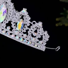 豪華的合金和鑽石新娘皇冠頭飾,適合婚禮、旅行、舞台表演或相片道具 - 銀彩色 - 查看 9