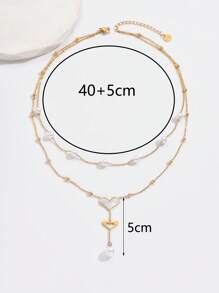 1 chiếc mặt dây chuyền trái tim hai lớp thời trang bằng ngọc trai giả bằng thép không gỉ dành cho phụ nữ, phụ kiện cổ áo tua rua kiểu Pháp gợi cảm cho ngày lễ tình nhân, mẹ, mẹ, ngày của mẹ, quà tặng - Vàng - Xem 10